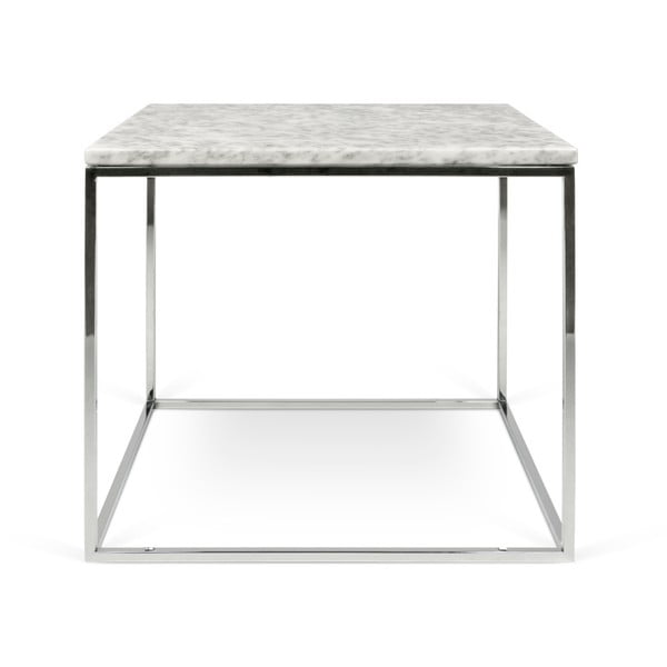 Balts marmora kafijas galdiņš ar hromētām kājām TemaHome Gleam, 50 x 50 cm