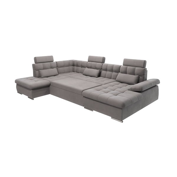 Pelēks salokāms stūra dīvāns ar uzglabāšanas vietu (ar kreiso stūri/U veida) Merkur – Ropez-image-2