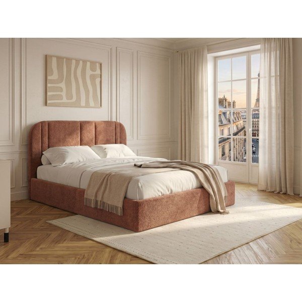 Rozā polsterēta divvietīga gulta ar veļas kasti ar redelēm 160x200 cm Sidney – Bobochic Paris-image-1