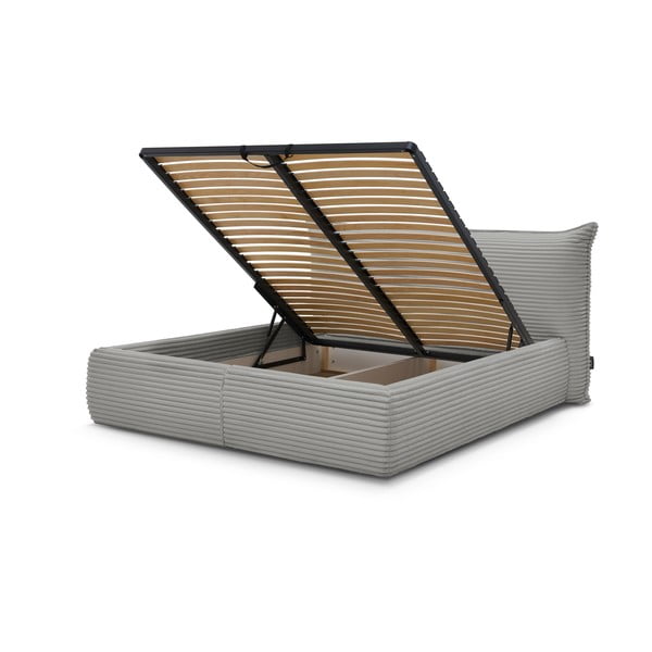 Pelēka polsterēta divvietīga gulta ar veļas kasti un redelēm 180x200 cm Jade – Bobochic Paris-image-3