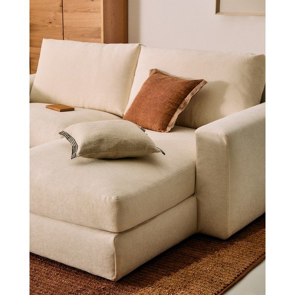 Bēšs stūra dīvāns no šenila auduma (ar labo stūri/ar zvilni) Alea – Kave Home-image-1