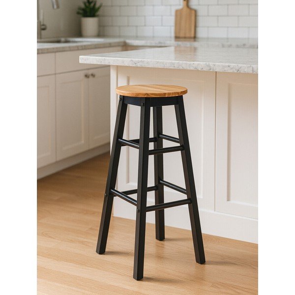 Melna/dabīga toņa gumijkoka masīvkoka bāra taburete (sēdekļa augstums 74 cm) Chester – Premier Housewares-image-1