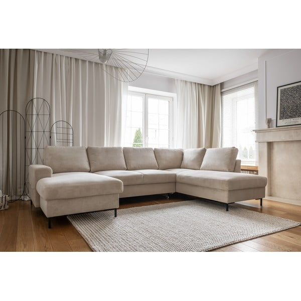 Bēšs velveta salokāms stūra dīvāns (ar labo stūri) Lofty Lilly – Miuform-image-3