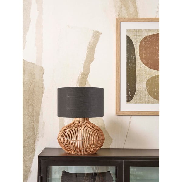 Tumši pelēka/dabīga toņa galda lampa ar auduma abažūru (augstums 48 cm) Kalahari – Good&Mojo-image-2