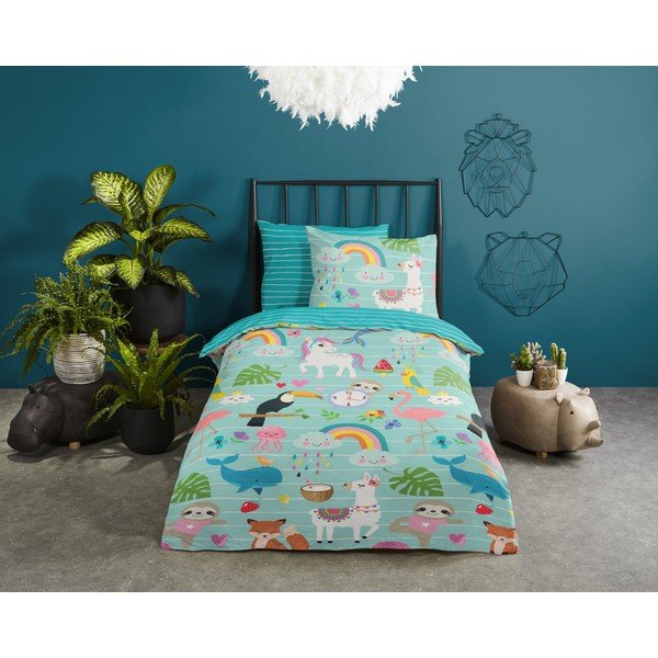 Zila vienguļamā kokvilnas bērnu gultas veļa 140x200 cm Festen – Good Morning-image-1