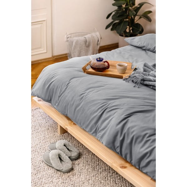 Pelēka divguļamā gultas veļa no mikrosatīna 200x200 cm Basic – Bonami Essentials-image-3