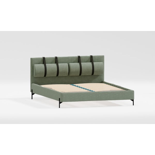 Zaļa polsterēta divvietīga gulta ar redelēm 200x200 cm Tulsa – Ropez
