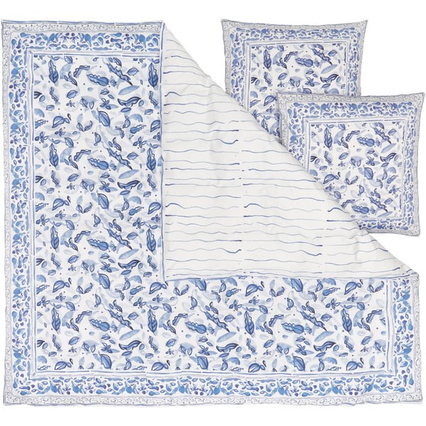 Zili balta satīna gultas veļa Westwing Collection, 200 x 200 cm