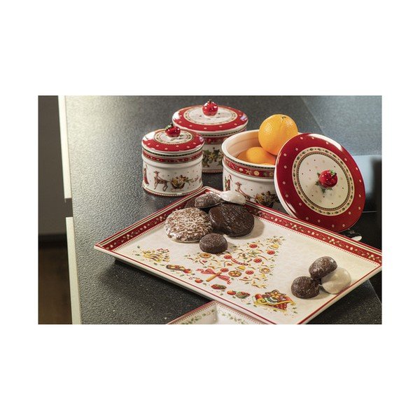 Sarkani bēšs porcelāna servīzes šķīvis ar Ziemassvētku motīvu Villeroy & Boch, 40 x 27,5 cm-image-2