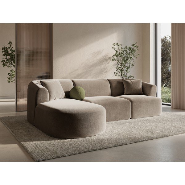 Gaiši brūns samta stūra dīvāns (ar kreiso stūri/ar zvilni) Campi – Cosmopolitan Design-image-1