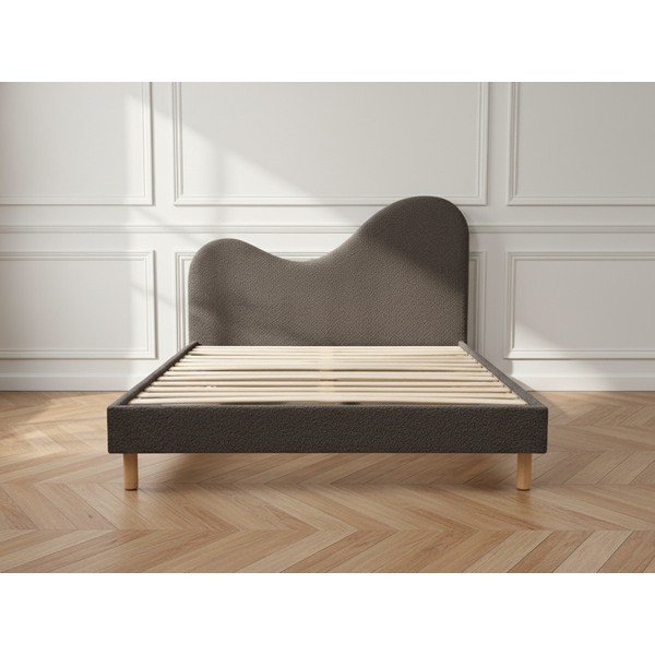 Brūna polsterēta polsterēta divvietīga gulta ar redelēm 160x200 cm Celina – Bobochic Paris-image-3