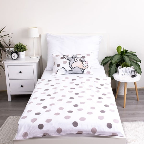 Balta/pelēka kokvilnas bērnu gultas veļa 100x135 cm Thumper "Dots" – Jerry Fabrics-image-3