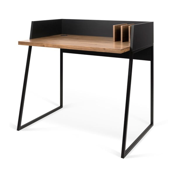 Melns darba galds ar riekstkoka detaļām TemaHome Volga-image-2