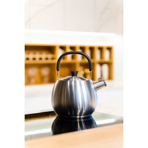 Sudraba krāsas nerūsējošā tērauda tējkanna ar svilpi Vialli Design Bolla, 2,5 l-image-2