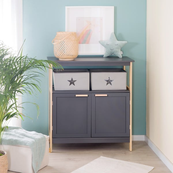 Antracīta pelēka zema bērnu kumode ar pārtinamo galdiņu 87x75 cm Berlin – Roba-image-4