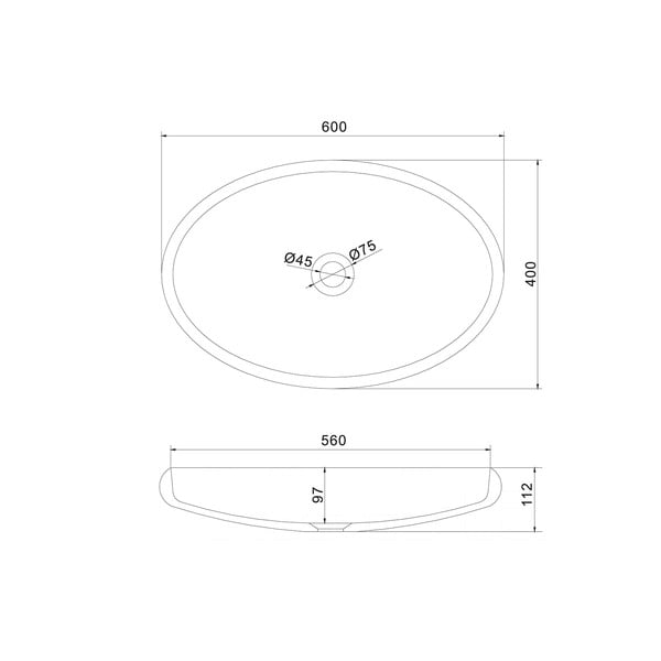 Balta ovāla izlietne Sapho Thin, 60 x 40 cm-image-2