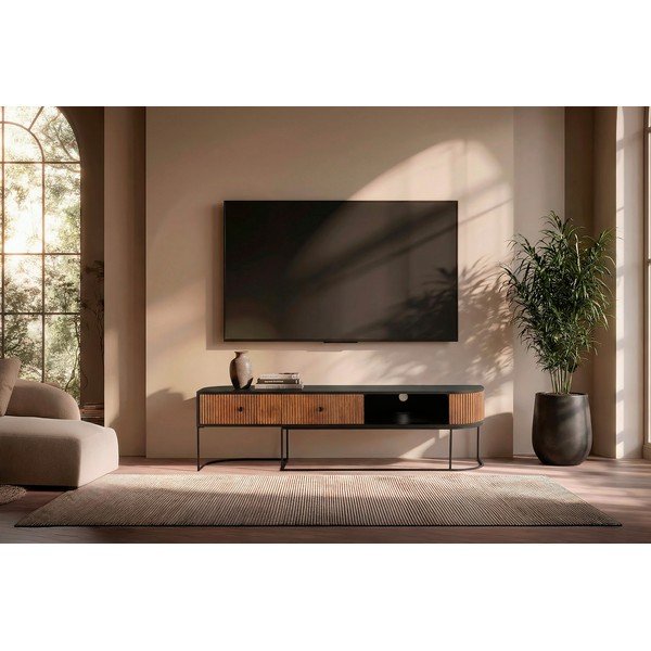 Dabīga toņa mango masīvkoka TV galdiņš 160x45x40 cm Curve – MOME-image-1