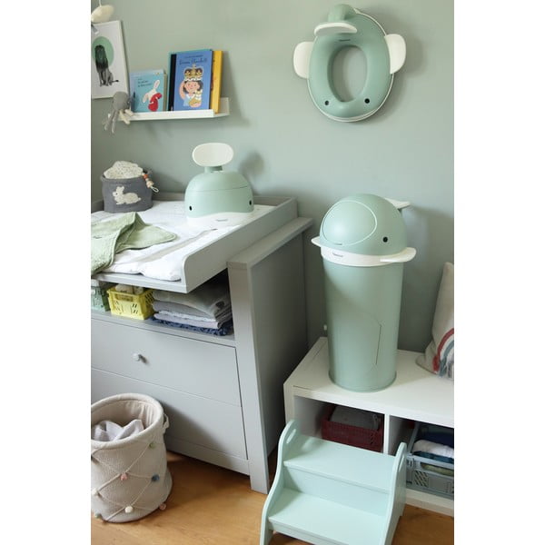 Piparmētru zaļa plastmasas atkritumu tvertne autiņbiksītēm 25 l Whale – Kindsgut-image-1