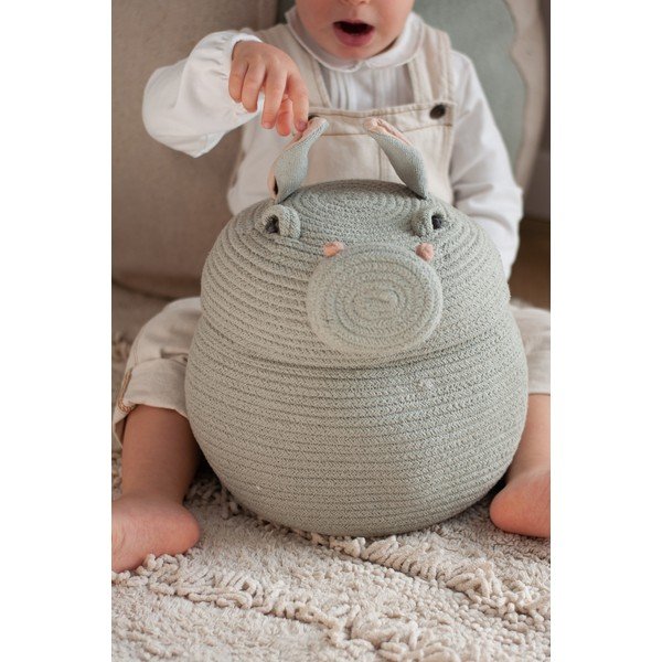 Gaiši pelēks tekstila bērnu rotaļlietu grozs ø 25x30 cm Henry the Hippo – Lorena Canals-image-1