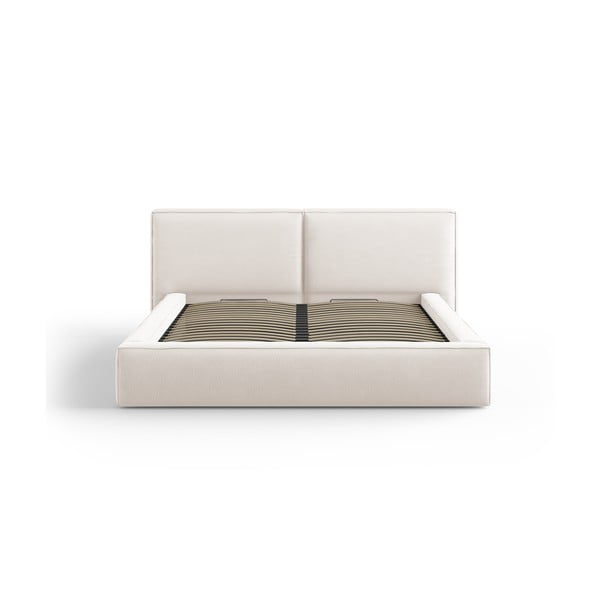 Bēša polsterēta divvietīga gulta ar veļas kasti un režģi 160x200 cm Arendal – Cosmopolitan Design-image-2