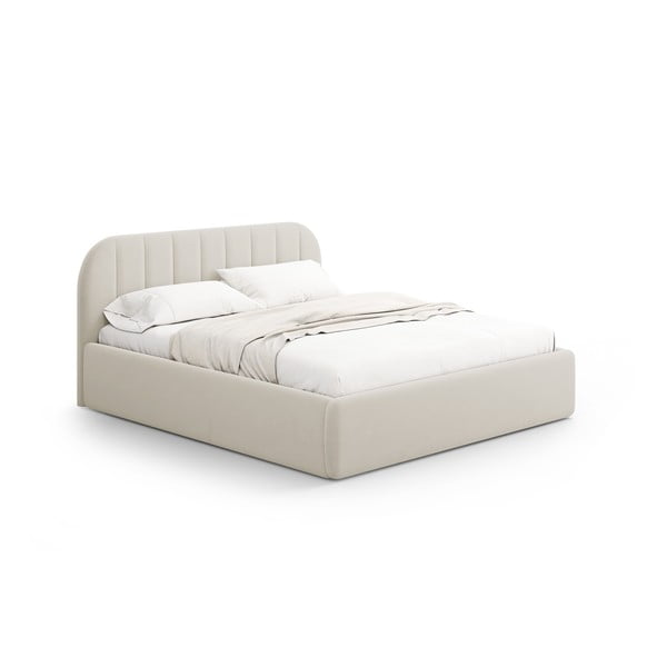 Bēša polsterēta divvietīga gulta ar veļas kasti ar redelēm 180x200 cm Juno – Windsor & Co Sofas