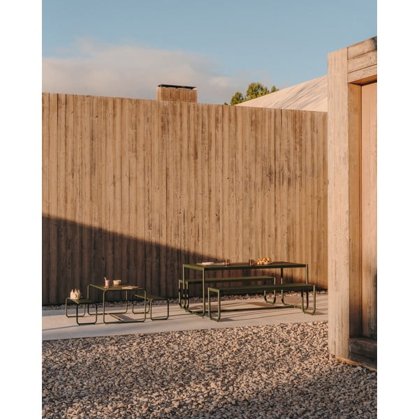 Tumši zaļš metāla dārza pusdienu komplekts 4 personām Sotil – Kave Home-image-3