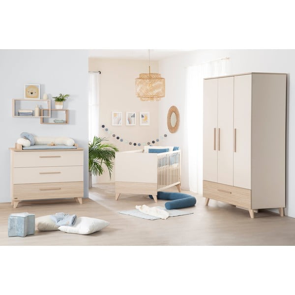 Krēmkrāsas/dabīga toņa bērnu kumode ar ozolkoka imitāciju un pārtinamo galdiņu 110x98x75 cm Sidney – Roba-image-4