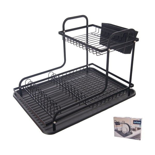 Melns metāla divu līmeņu trauku žāvētājs 42,5x32 cm Radka – Orion-image-3