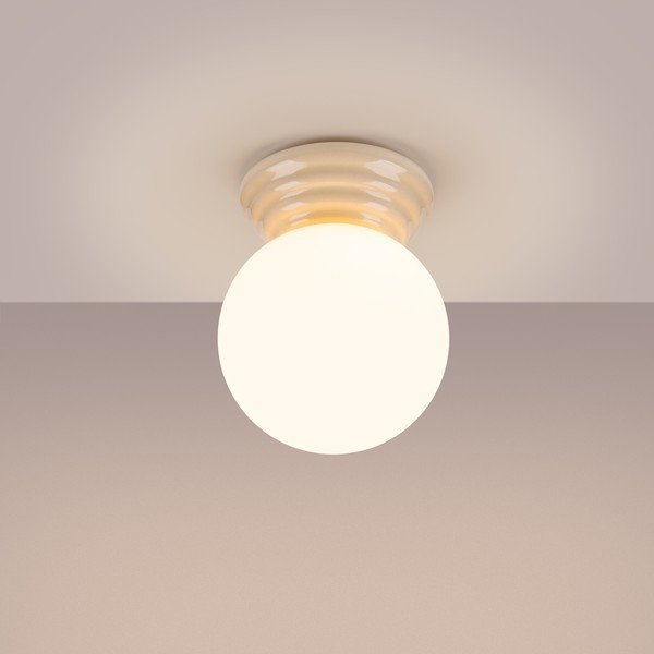 Bēša keramikas griestu lampa ar stikla abažūru ø 12 cm Farsa – Sollux-image-4