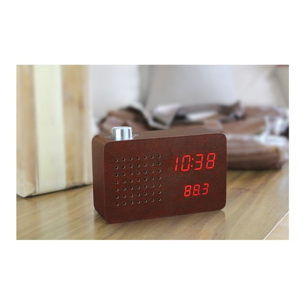 Tumši brūns modinātājs ar sarkanu LED displeju un radio Gingko Radio Click Clock-image-4