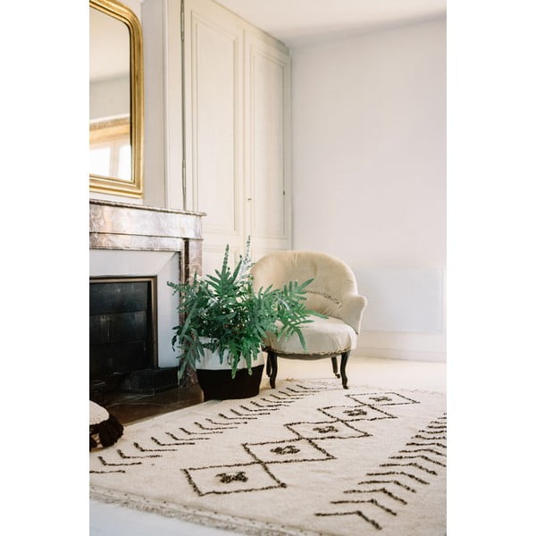 Krēmkrāsas mazgājams/ar rokām darināts kokvilnas paklājs 140x210 cm Bereber Rhombs – Lorena Canals-image-1