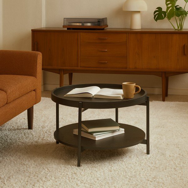 Melns apaļš žurnālgaldiņš ar ozolkoka imitāciju ø 64 cm Hagen – Bonami Essentials-image-4