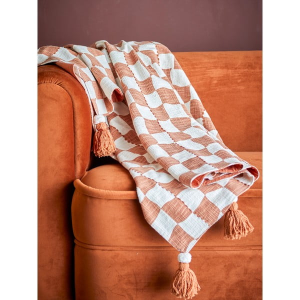 Brūns/bēšs kokvilnas pleds 130x150 cm Chola – Bloomingville-image-1