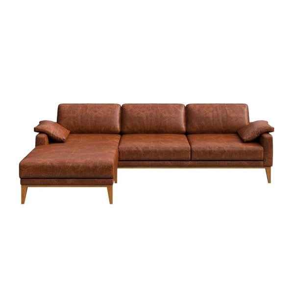 Sarkanbrūnas ādas stūra dīvāns MESONICA Musso, kreisais stūris