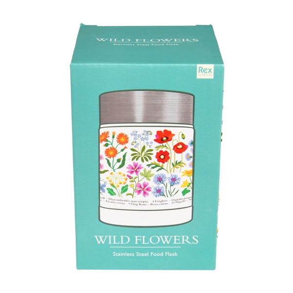 Krēmkrāsas/sudraba krāsas termoss pārtikai/bērnu 450 ml Wild Flowers – Rex London-image-3