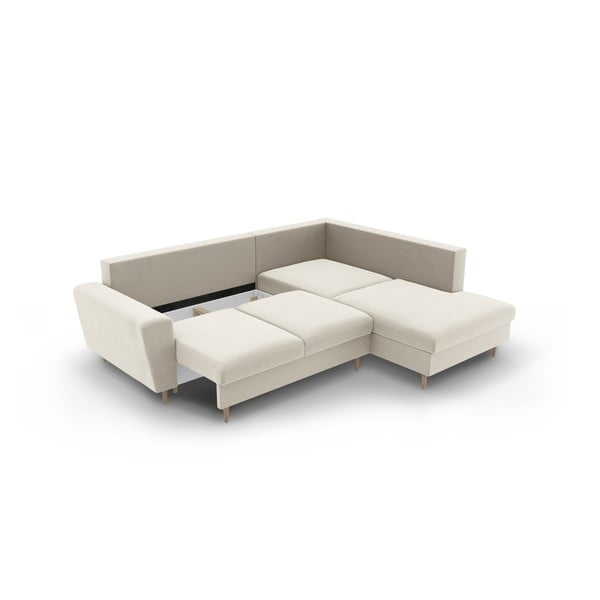 Bēšs samta salokāms stūra dīvāns ar uzglabāšanas vietu (ar labo stūri/L veida) Kyoto – Cosmopolitan Design-image-3