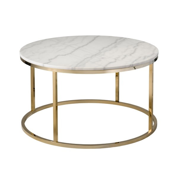 Balts marmora kafijas galdiņš ar zelta pamatni RGE Accent, ⌀ 85 cm