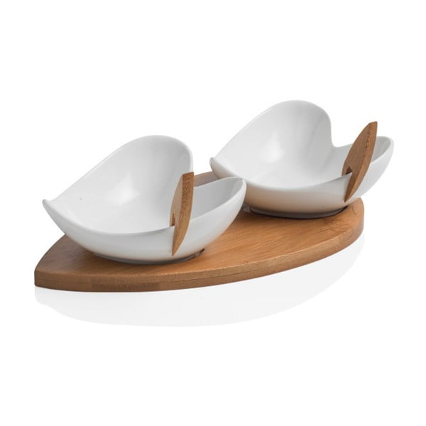 2 bļodiņu komplekts ar bambusa paplāti un diviem iesmiem Brandani Coeur Blanc-image-1