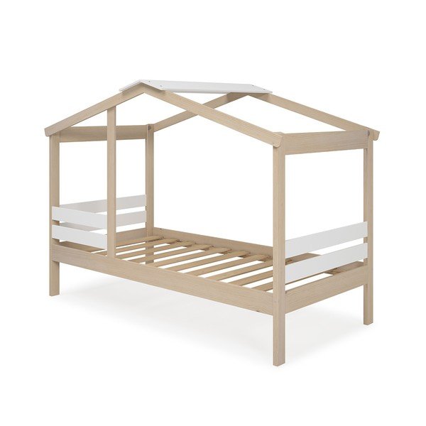 Balta/dabīga toņa bērnu gulta mājas formā ar priedes koka imitāciju 90x190 cm Angel – Marckeric-image-4