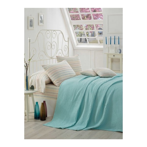 Kokvilnas divguļamās gultas pārklājs ar palagu un spilvendrānām Torquisso, 200 x 230 cm