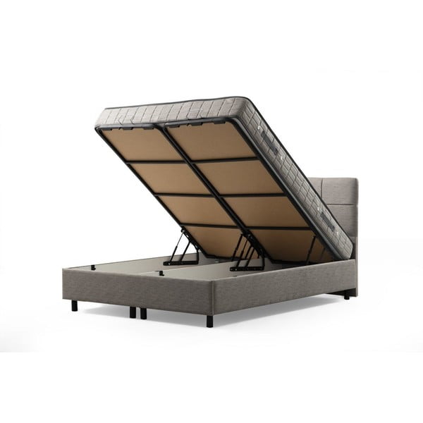 Gaiši pelēka polsterēta divvietīga gulta ar veļas kasti un redelēm 160x200 cm Vitalia – Kalune Design-image-2