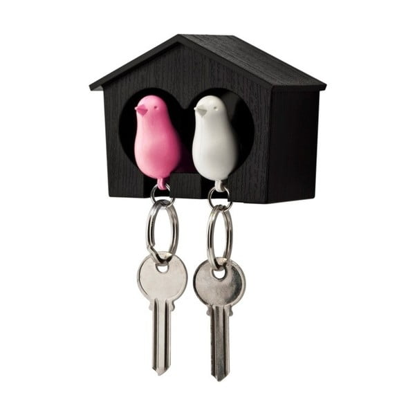 Brūna atslēgu piekariņš ar baltu un rozā Qualy Duo Sparrow piekariņu