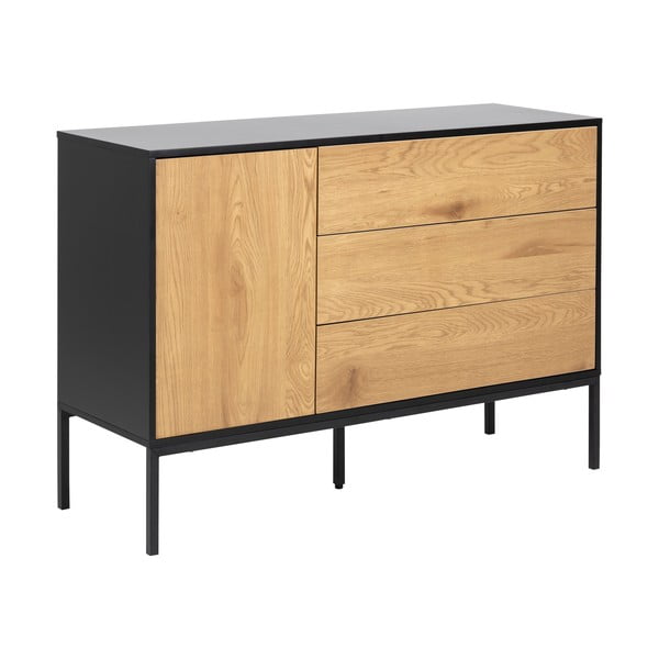 Melna/dabīga toņa zema kumode ar ozolkoka imitāciju 120x82 cm Seaford – Actona-image-2