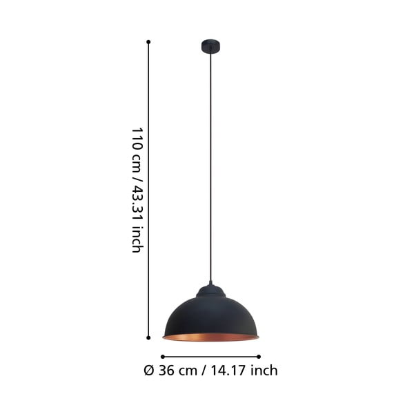 Melna/bronzas krāsas piekaramā lampa ar metāla abažūru ø 37 cm TRURO 2 – EGLO-image-2