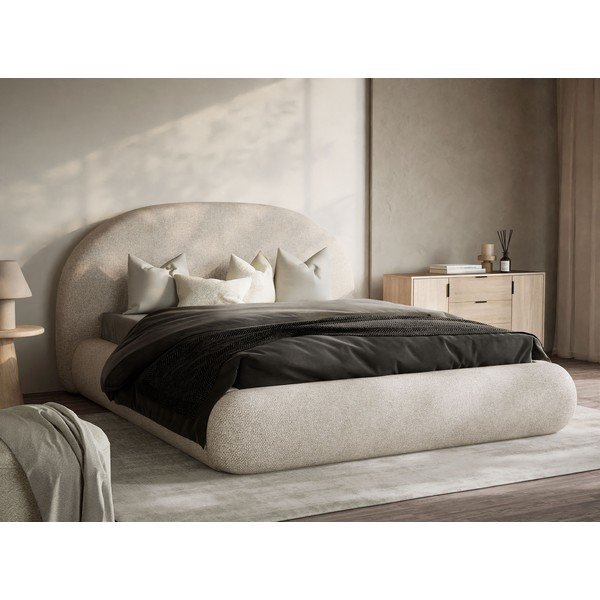 Krēmkrāsas polsterēta divvietīga gulta ar veļas kasti un redelēm 180x200 cm Maumere – Maison de Rêve-image-1