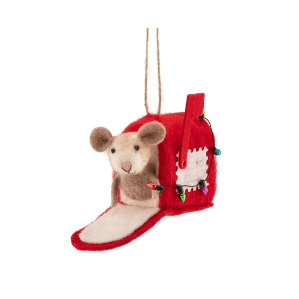 Tekstila Ziemassvētku eglītes rotājums 13 cm Mouse in Letter Box – Sass & Belle