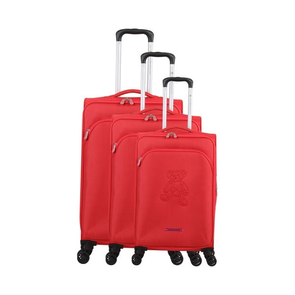 3 sarkanu bagāžas somu komplekts uz 4 riteņiem Lulucastagnette Emilia