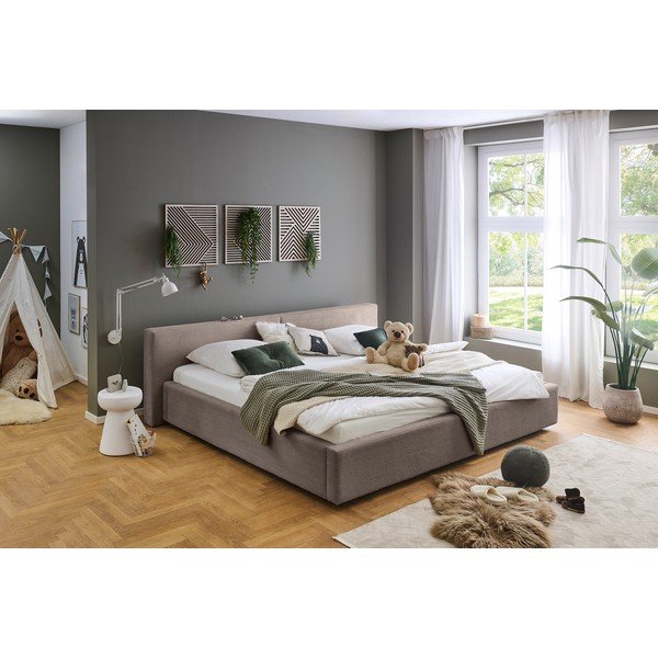 Pelēkbrūna polsterēta divvietīga gulta ar veļas kasti ar redelēm 200x240 cm Cube – Meise Möbel-image-4