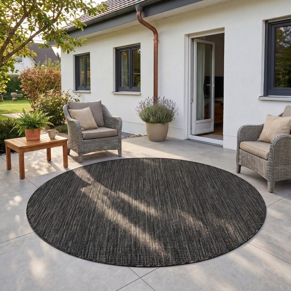 Melns apaļš iekštelpu un āra paklājs ø 120 cm Mira 1450 – Ayyildiz Carpets-image-1