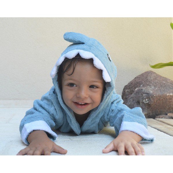 Zils kokvilnas halāts bērniem S izmērs Shark – Rocket Baby-image-4